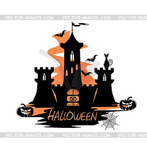 Holiday label for halloween with castle - vector image