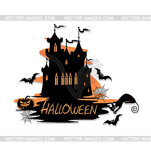 Holiday label for halloween with castle - vector image