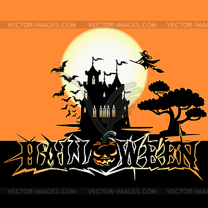 Halloween poster with castle - vector clip art