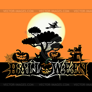 Halloween poster with castle - vector clipart