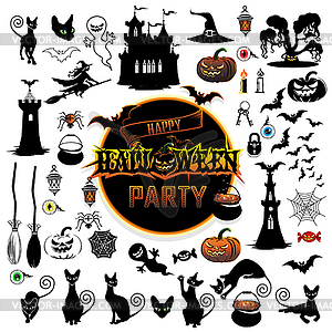 Big set elements for Halloween - vector image