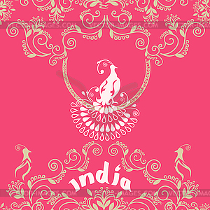 Card with Indian ornament - color vector clipart
