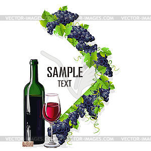 Card template with glass of wine and grapes - color vector clipart