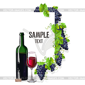 Card template with glass of wine and grapes - vector clip art