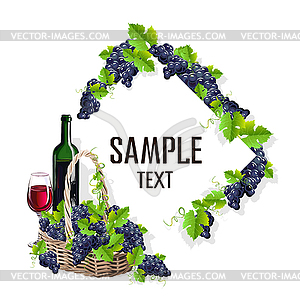 Карточный шаблон с бокалом вина и винограда - векторизованный клипарт