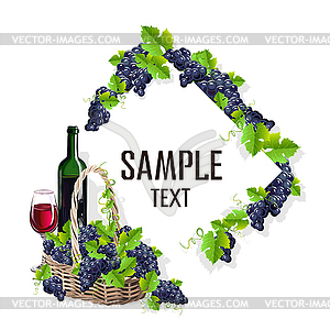 Card template with glass of wine and grapes - vector clipart