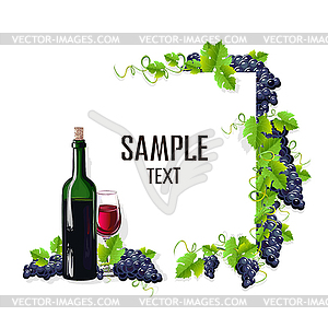 Card template with glass of wine and grapes - vector clipart