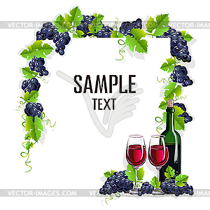 Card template with glass of wine and grapes - vector clipart