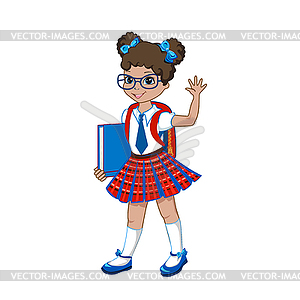Cute schoolgirl with color books - royalty-free vector image