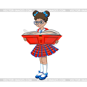 School girl reading book - vector clipart