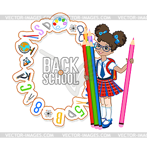 School background with little girl - vector image