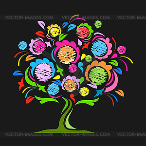 Colorful background with beautiful tree - vector image