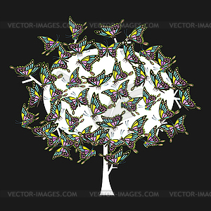Красочное дерево с кружевными бабочками - изображение векторного клипарта