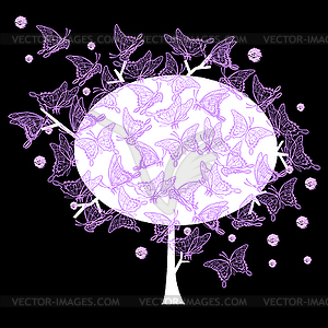 Colorful tree with lace butterflies - vector clipart