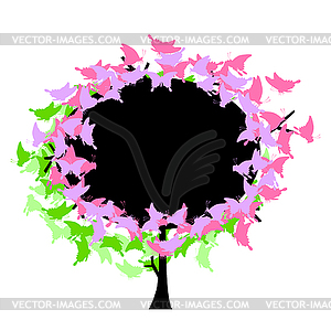 Colorful tree with lace butterflies - vector clipart