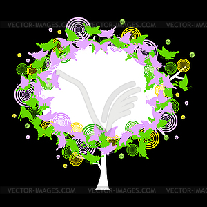 Colorful tree with lace butterflies - vector clip art