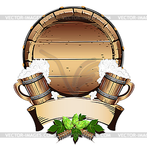 Old wooden barrel with beer - vector clipart