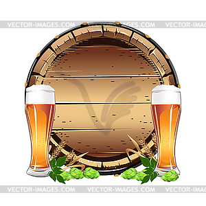 Old wooden barrel with beer - vector clipart