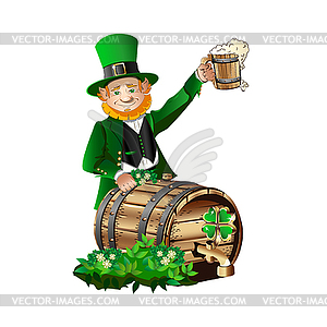 Leprechaun with beer - vector clipart