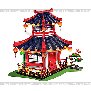 Japanese house with roof tiles - vector clip art