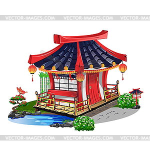 Japanese house with roof tiles - vector image