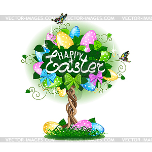 Easter tree with colorful eggs - vector clip art