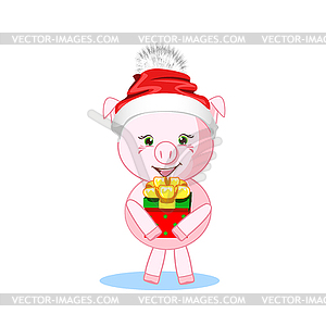 Sweet pig in winter hat - vector image