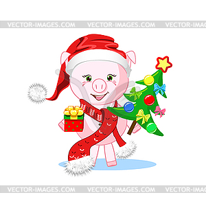 Sweet pig in winter hat - vector image