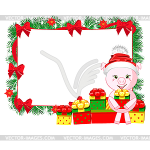 Sweet pig in winter hat - vector clip art