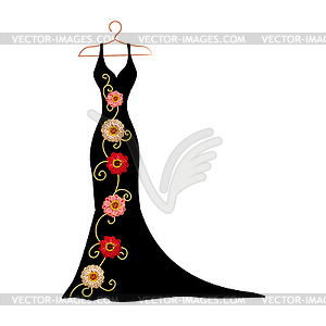 Silhouette of dress with flowers and lace - vector image