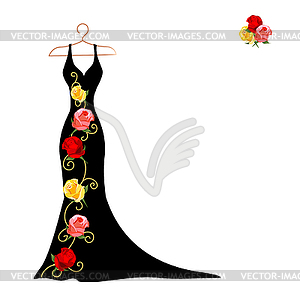 Silhouette of dress with flowers and lace - vector clipart