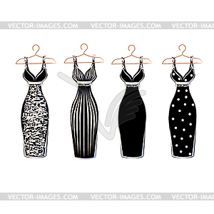 Набор платьев на вешалках - векторное графическое изображение