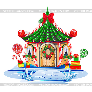 Christmas house with festive decorations and sweets - vector clipart