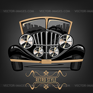 Retro car with big headlights - vector clip art