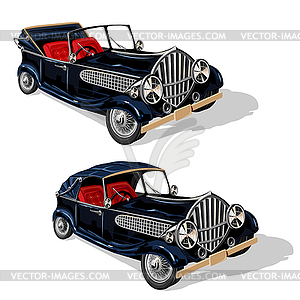 Vector set of black retro convertibles - vector image