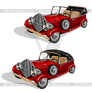 Vector set of red retro convertibles - vector image