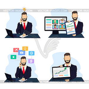 Businessman in business process - vector image