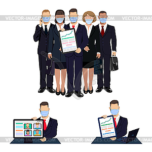 Business people in medical masks - vector image