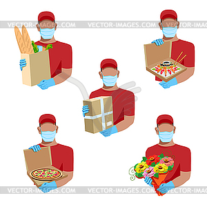 Courier in medical mask and gloves - vector clipart