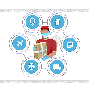 Courier in medical mask and gloves - vector clipart