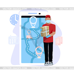 Courier in medical mask and gloves - stock vector clipart
