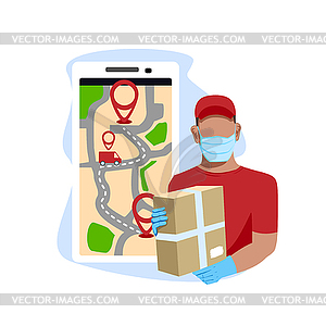 Courier in medical mask and gloves - vector clip art