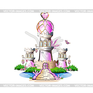 Magic pink castle - color vector clipart