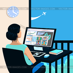 Девушка работает дома - клипарт в векторе / векторное изображение