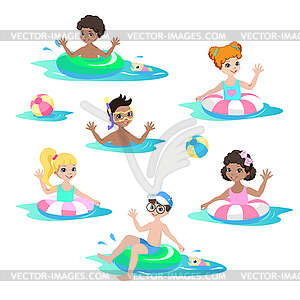 Kids on beach - vector clipart