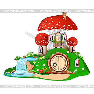 Mushroom house in the forest - color vector clipart