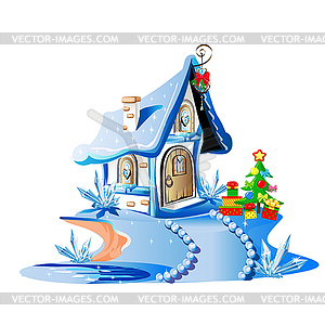 Magic little house decorated for Christmas - vector clipart / vector image