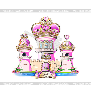 Magic pink castle for a princess - vector clipart / vector image