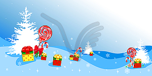 Christmas background from a snowy forest with gifts and - vector clipart