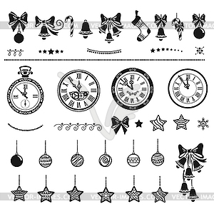 Flat set of Christmas decorations - vector image